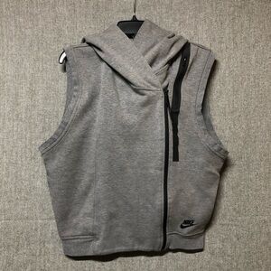 Nike Hooded Sleeveless Sweatshirt Vest Sz M Gray Black Asymmetrical Zipper